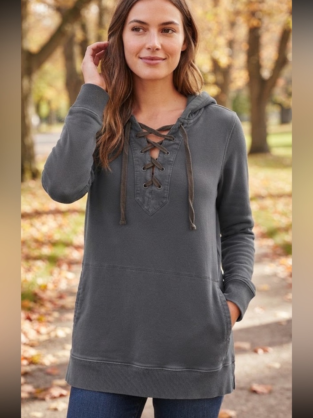 Gap True Indigo Lace-Up Hoodie Tunic Small 100% Cotton